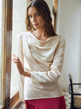 Luxury 100% Silk Blouse Cowl Neck Long Sleeve Silk Shirt